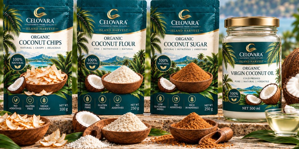 The CELOVARA Island Harvest range of organic coconut products